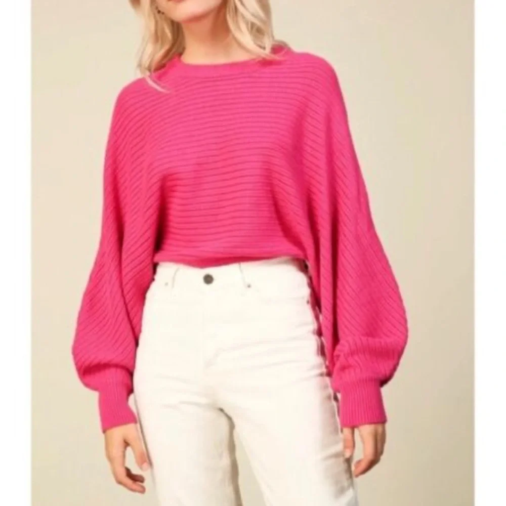LINE AND DOT size M marija cropped puff sleeve sweater in pink - Picture 1 of 4